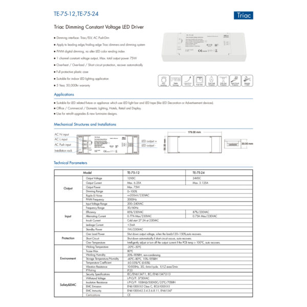 GloboStar® 73130 TE-75-24 SKYDANCE AC Triac Dimmer Push Dimming 1 Κανάλι AC 200-240V 1 x 3.125A 75W - Max 3.125A 75W - IP20 Μ18 x Π5.7 x Υ3cm - 5 Χρόνια Εγγύηση - Image 7