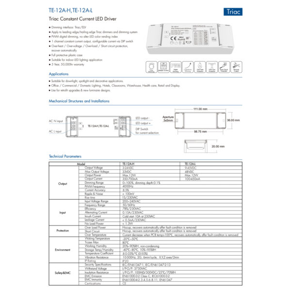 GloboStar® 73132 TE-12A-L SKYDANCE AC Triac Dimmable Constant Current LED Driver 1 Κανάλι AC 200-240V 1 x 0.15A 12W - Max 0.15A 12W - IP20  Μ11.1 x Π3.7 x Υ2cm - 5 Χρόνια Εγγύηση - Image 8