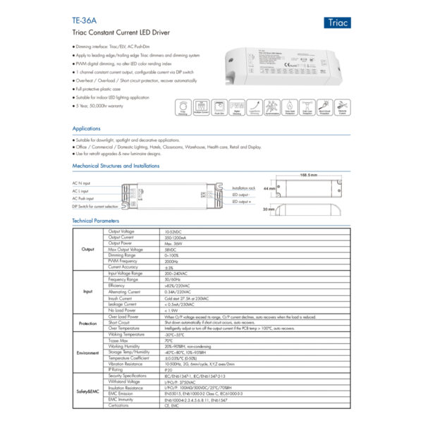 GloboStar® 73135 TE-36A SKYDANCE AC Triac Dimmable Constant Current LED Driver Push Dimming 1 Κανάλι AC 200-240V 1 x 0.34A 36W - Max 0.34A 36W - IP20 Μ17.5 x Π4.4 x Υ3cm - 5 Χρόνια Εγγύηση - Image 8