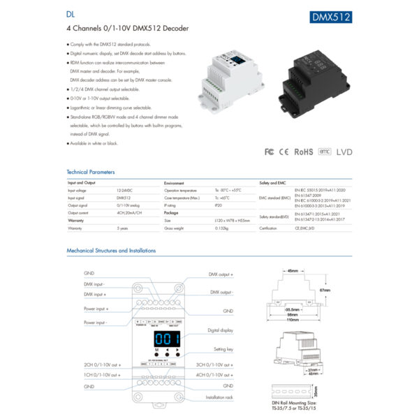 GloboStar® 73139 DL SKYDANCE DC DMX512 Signal Amplifier Din Rail Ράγας 2 Καναλιών DC 12-48V - IP20  Μ11.5 x Π5 x Υ6.5cm - 5 Χρόνια Εγγύηση - Image 8