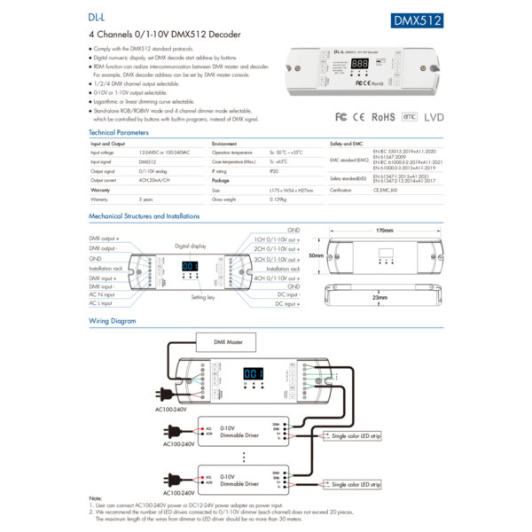 GloboStar® 73140 DL-L SKYDANCE AC DMX512 to 0/1-10V Converter / Decoder 4 Καναλιών - 2 Inputs DC 12-24V ή AC 100-240V - IP20  Μ17 x Π5 x Υ2.5cm - 5 Χρόνια Εγγύηση - Image 8