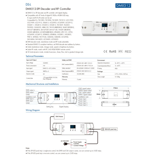 GloboStar® 73142 DS-L SKYDANCE DC RF 2.4Ghz DMX512 to SPI Decoder DC 5-24V - IP20  Μ17 x Π5 x Υ2.5cm - 5 Χρόνια Εγγύηση - Image 8