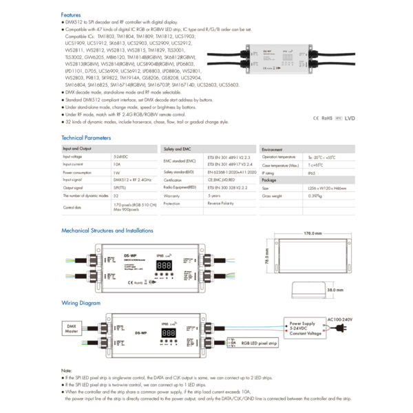 GloboStar® 73143 DS-WP SKYDANCE DC RF 2.4Ghz DMX512 to SPI Decoder DC 5-24V - Αδιάβροχο IP65 Μ17 x Π8 x Υ4cm - 5 Χρόνια Εγγύηση - Image 5