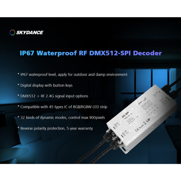 GloboStar® 73143 DS-WP SKYDANCE DC RF 2.4Ghz DMX512 to SPI Decoder DC 5-24V - Αδιάβροχο IP65 Μ17 x Π8 x Υ4cm - 5 Χρόνια Εγγύηση - Image 6