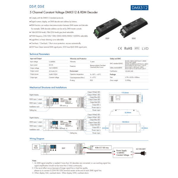 GloboStar® 73148 D5-E SKYDANCE DC DMX512 & RDM Decoder 5 Καναλιών DC 12-48V 5 x 4A 960W - Max 20.5A 960W - IP20 Μ17.5 x Π4.5 x Υ3.3cm - 5 Χρόνια Εγγύηση - Image 6