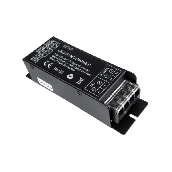 GloboStar® 73311 DC RF 2.4Ghz Controller & Dimmer 1 Κανάλι DC 12-24V 25A MAX 600W IP 20 Μ12.7 x Π4 x Υ3.2cm με Χειριστήριο RF 2.4Ghz SYNC