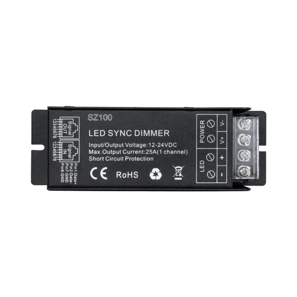 GloboStar® 73311 DC RF 2.4Ghz Controller & Dimmer 1 Κανάλι DC 12-24V 25A MAX 600W IP 20 Μ12.7 x Π4 x Υ3.2cm με Χειριστήριο RF 2.4Ghz SYNC - Image 3