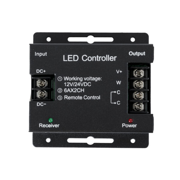 GloboStar® 73351 RFTC-02 DC Dimmer High Speed Controller 2 Κανάλιων DC 12-24V 2 x 6A 288W - Max 12A 288W - IP20 Μ8.3 x Π8.3 x Υ3.2cm - 3 Χρόνια Εγγύηση - Image 2