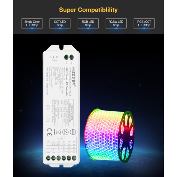 GloboStar® 73422 LS2 Mi-BOXER DC RF 2.4Ghz 5 in 1 Dimmer High Speed Controller / Dimmer 5 Καναλιών DC 12-24V 5 x 3A 72W - Max 15A 360W - IP20 RGBW+WW Μ13 x Π5 x Υ2.5cm - 5 Years Warranty - Image 7