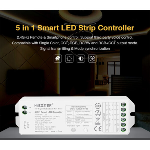 GloboStar® 73422 LS2 Mi-BOXER DC RF 2.4Ghz 5 in 1 Dimmer High Speed Controller / Dimmer 5 Καναλιών DC 12-24V 5 x 3A 72W - Max 15A 360W - IP20 RGBW+WW Μ13 x Π5 x Υ2.5cm - 5 Years Warranty - Image 8