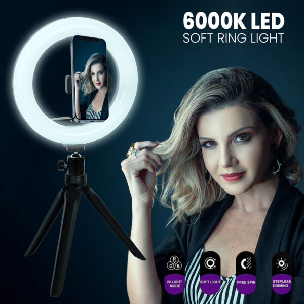 GloboStar® 75800 Professional Digital Ring Light Φ20cm LED SMD 20W 2000lm 180° DC 5V με Καλώδιο Τροφοδοσίας USB - Ενσωματωμένο Χειριστήριο Εναλλαγής Χρωμάτων & 1 Βάση Τηλεφώνου - Πολύχρωμο RGBW+WW Dimmable - Image 10