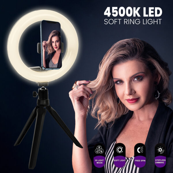 GloboStar® 75800 Professional Digital Ring Light Φ20cm LED SMD 20W 2000lm 180° DC 5V με Καλώδιο Τροφοδοσίας USB - Ενσωματωμένο Χειριστήριο Εναλλαγής Χρωμάτων & 1 Βάση Τηλεφώνου - Πολύχρωμο RGBW+WW Dimmable - Image 11