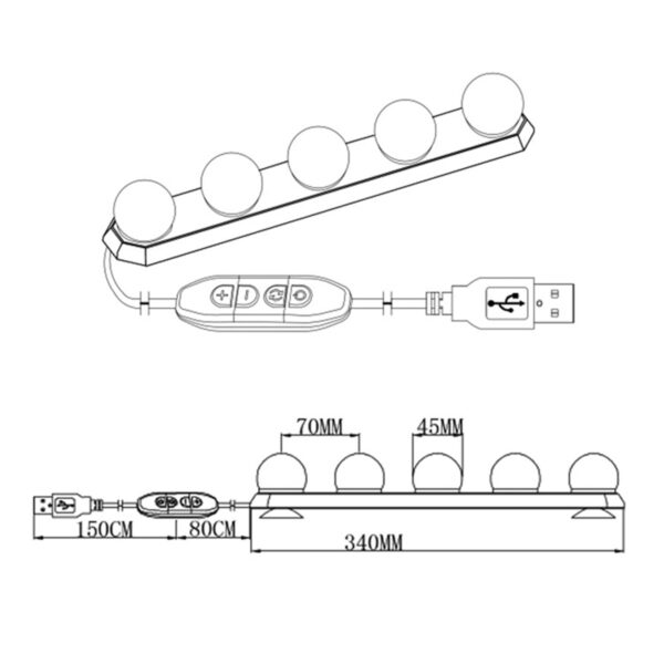 GloboStar® 79048 Φωτιστικό για Μακιγιάζ - Καθρέπτη - Πίνακα - Ντουλάπας LED 8W 800lm DC 5V με Καλώδιο Τροφοδοσίας USB & Ενσωματωμένο Χειριστήριο Εναλλαγής Χρωμάτων Αδιάβροχο IP54 CCT Θερμό 2700K έως Ψυχρό 6000K Dimmable - Image 8