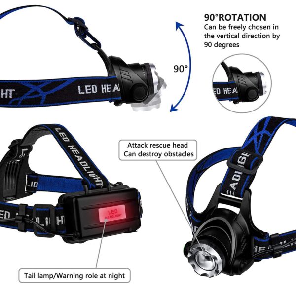 GloboStar® 79055 Φακός Κεφαλής Επαναφορτιζόμενος LED CREE XML2-T6 Chip 10 Watt 800lm με 2 x 18650 Μπαταρίες 5200mAh - Ψυχρό Λευκό 6000K - Μ8.5 x Π6.5 x Υ7cm - Image 13