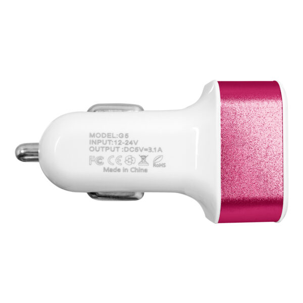 Globostar® 79504 Ροζ Φορτιστής Αυτοκινήτου DC 12-24V με 3 Εξόδους USB DC 5V Max 3.1A 20W και Καλώδιο USB σε Type-C - Image 2