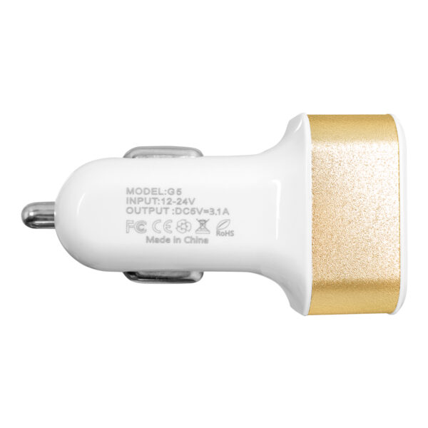 Globostar® 79505 Χρυσός Φορτιστής Αυτοκινήτου DC 12-24V με 3 Εξόδους USB DC 5V Max 3.1A 20W και Καλώδιο USB σε Type-C - Image 2