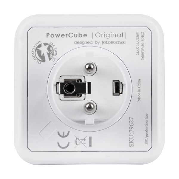 GloboStar® TRAVEL PowerCube PRO Certified 79627 Πολύπριζο 5 Θέσεων με 5 Πρίζες Ασφαλείας Childproof EU Schuko AC 220-240V Μ7.5 x Π11.5 x Υ7.5 - Λευκό με Γκρι - Max Load 3680W/16A - Image 8