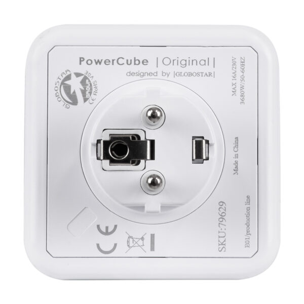 GloboStar® TRAVEL PowerCube PRO Certified 79629 Πολύπριζο 5 Θέσεων με 5 Πρίζες Ασφαλείας Childproof EU Schuko AC 220-240V Μ7.5 x Π11.5 x Υ7.5 - Λευκό με Μπλε - Max Load 3680W/16A - Image 8