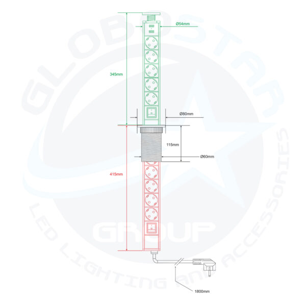 GloboStar® 79632 Χωνευτό Πτυσσόμενο Πολύμπριζο με 5 Πρίζες Ασφαλείας EU Σούκο AC 230V Max 5000W & 2 Εξόδους USB DC 5V Max 3A 18W & Ενσωματωμένο Διακόπτη Οn/Off - Image 10