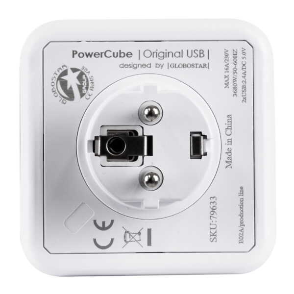 GloboStar® TRAVEL PowerCube PRO Certified 79633 Πολύπριζο 6 Θέσεων με 4 Πρίζες Ασφαλείας Childproof EU Schuko AC 220-240V & 2 Πρίζες USB Max 2.1A/DC 5V Μ7.5 x Π11.5 x Υ7.5 - Λευκό με Γκρι - Max Load 3680W/16A - Image 8