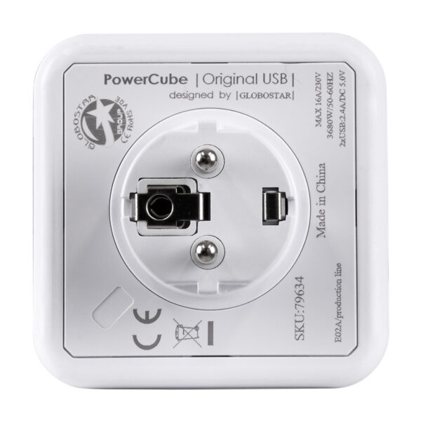 GloboStar® TRAVEL PowerCube PRO Certified 79634 Πολύπριζο 6 Θέσεων με 4 Πρίζες Ασφαλείας Childproof EU Schuko AC 220-240V & 2 Πρίζες USB Max 2.1A/DC 5V Μ7.5 x Π11.5 x Υ7.5 - Λευκό με Κόκκινο - Max Load 3680W/16A - Image 8