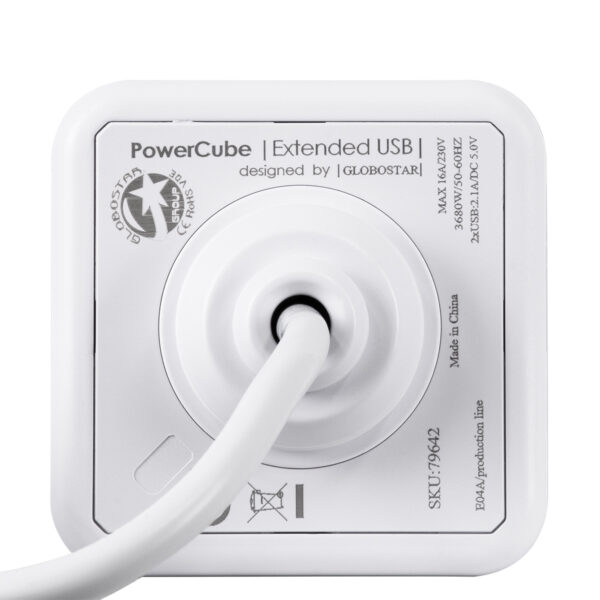 GloboStar® TRAVEL PowerCube PRO Certified 79639 Πολύπριζο 6 Θέσεων με 1.5m Kαλώδιο - 4 Πρίζες Ασφαλείας Childproof EU Schuko AC 220-240V & 2 Πρίζες USB Max 2.1A/DC 5V Μ7.5 x Π7.5 x Υ7.5 - Λευκό με Γκρι - Max Load 3680W/16A - Image 8