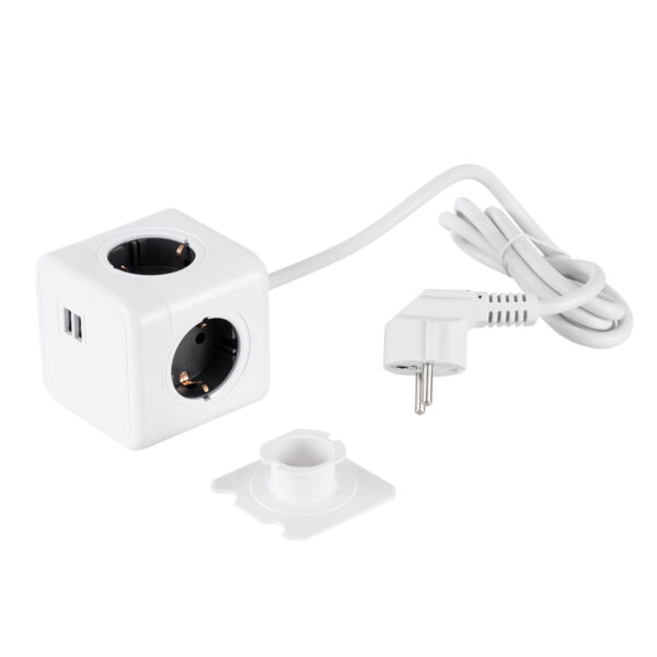 GloboStar® TRAVEL PowerCube PRO Certified 79639 Πολύπριζο 6 Θέσεων με 1.5m Kαλώδιο - 4 Πρίζες Ασφαλείας Childproof EU Schuko AC 220-240V & 2 Πρίζες USB Max 2.1A/DC 5V Μ7.5 x Π7.5 x Υ7.5 - Λευκό με Γκρι - Max Load 3680W/16A - Image 9