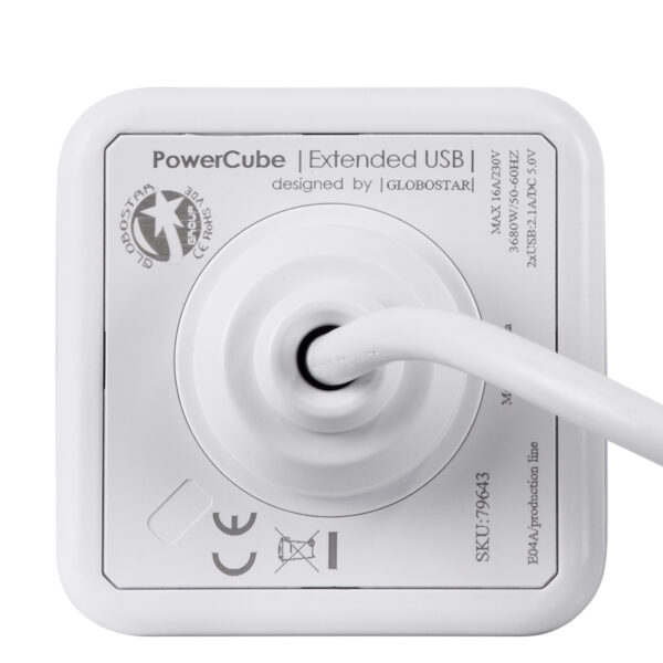 GloboStar® TRAVEL PowerCube PRO Certified 79643 Πολύπριζο 6 Θέσεων με 1.5m Kαλώδιο - 4 Πρίζες Ασφαλείας Childproof EU Schuko AC 220-240V & 2 Πρίζες USB Max 2.1A/DC 5V Μ7.5 x Π7.5 x Υ7.5 - Λευκό με Μπλε - Max Load 3680W/16A - Image 8