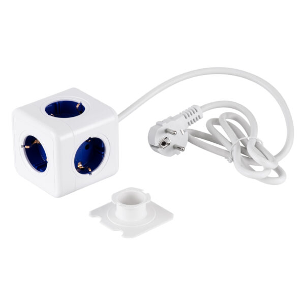 GloboStar® TRAVEL PowerCube PRO Certified 79646 Πολύπριζο 5 Θέσεων με 1.5m Kαλώδιο - 5 Πρίζες Ασφαλείας Childproof EU Schuko AC 220-240V Μ7.5 x Π11.5 x Υ7.5 - Λευκό με Μπλε - Max Load 3680W/16A - Image 9