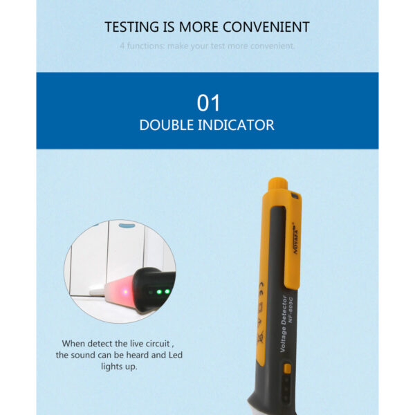 GloboStar 79990 Επαγγελματικός Ανιχνευτής Τάσης ΑC - Voltage Detector Χωρίς Επαφή 50-1000V με Φακό LED - Ένδειξη LED - Ρύθμηση Ευαισθησίας - Ένδειξη Ισχύος Σήματος - Εργαλείο Ηλεκτρολόγου - Image 9