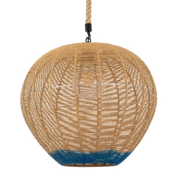 GloboStar® SIMON 00727 Boho Κρεμαστό Φωτιστικό Ανάρτηση Μονόφωτο 1 x E27 IP20 Μπεζ & Μπλε Σχοινί - Μ50 x Π50 x Y47cm