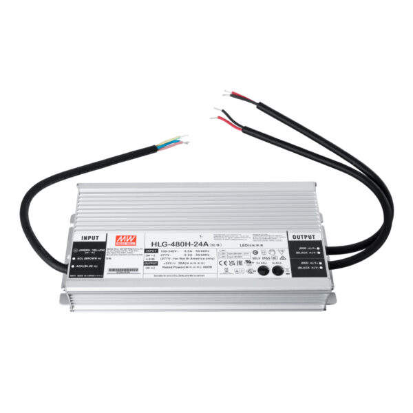 GloboStar® HLG-480H-24A 90795 MEANWELL Αδιάβροχο Ρυθμιζόμενο Μεταλλικό Τροφοδοτικό SELV για Προϊόντα LED 480W 20A - AC 220-240V σε DC 24V - Ρυθμιζόμενο από 20.4VDC έως 25.2VDC - Αδιάβροχο IP65 Μ26.2 x Π12.5 x Υ4.38cm - 3 Years Warranty - Image 3