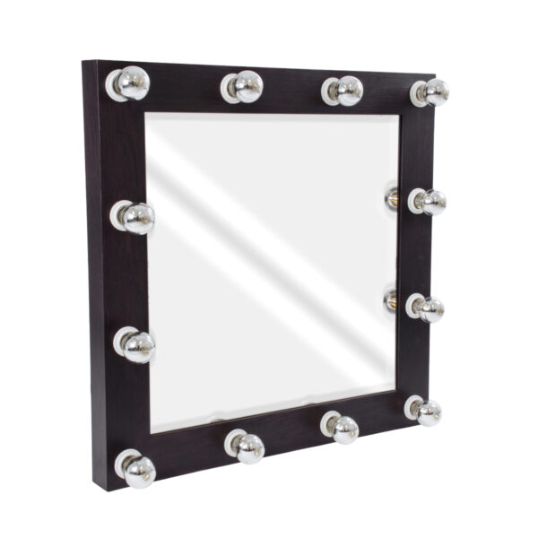 GloboStar® MAKEUP MIRROR-80x80-2 Μοντέρνος Καθρέπτης Μακιγιάζ με Πλαίσιο Φυσικού Ξύλου με Διακόπτη On/Off 12 x E27 AC220-240V - Μ80 x Π7 x Υ80cm - Καφέ Wenge