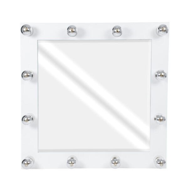 GloboStar® MAKEUP MIRROR-80x80-4 Μοντέρνος Καθρέπτης Μακιγιάζ με Πλαίσιο Φυσικού Ξύλου με Διακόπτη On/Off 12 x E27 AC220-240V - Μ80 x Π7 x Υ80cm - Λευκή Λάκα - Image 2