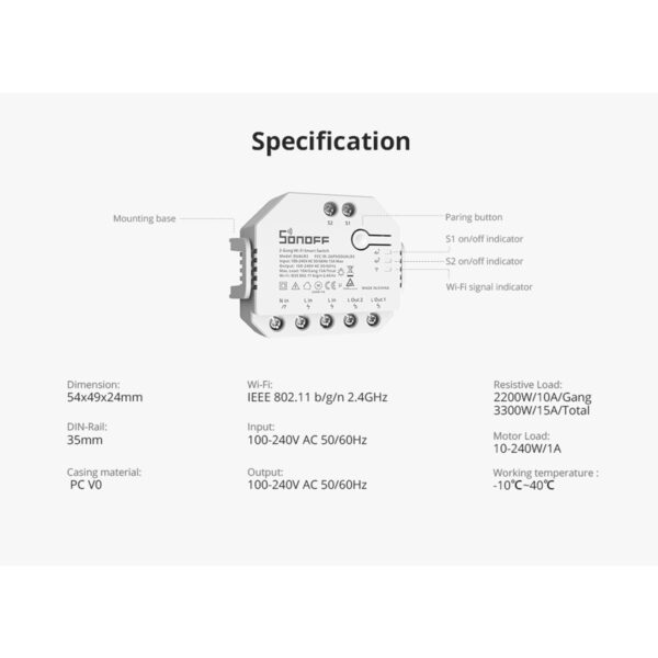 GloboStar® 80006 SONOFF DUALR3 - Wi-Fi Smart Switch Two Way Dual Relay & Power Measuring - 2 Output Channel - Image 27