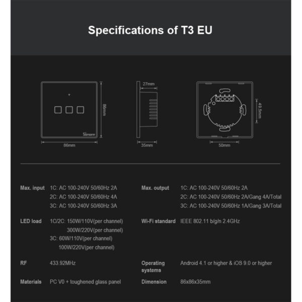 GloboStar® 80020 SONOFF T3EU3C-TX-EU-R2 - Wi-Fi Smart Wall Touch Button Switch 3 Way TX GR Series - Image 14