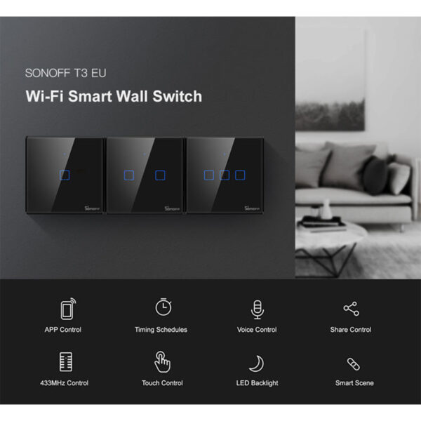 GloboStar® 80020 SONOFF T3EU3C-TX-EU-R2 - Wi-Fi Smart Wall Touch Button Switch 3 Way TX GR Series - Image 4