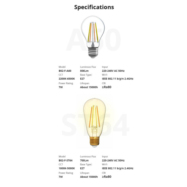 GloboStar® 80027 SONOFF B02-F-A60-R2 - Wi-Fi Smart LED Filament Bulb E27 A60 7W 806lm AC 220-240V CCT Change from 2200K to 6500K Dimmable - Image 14