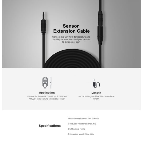 GloboStar® 80038 SONOFF AL560-R2 - 5M Sensor Extension Cable for DS18B20 & Si7021 & MS01 Models - Image 6