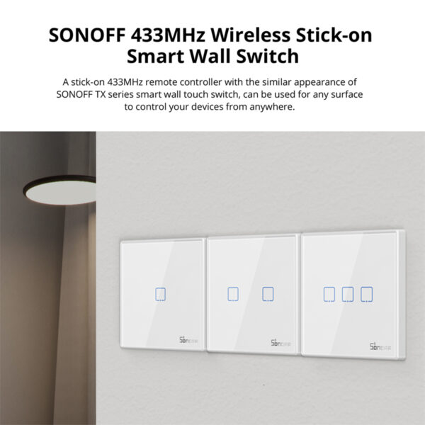 GloboStar® 80065 SONOFF T2EU1C-RF - 433MHz Wireless Smart Wall Touch Button Switch 1 Way - RF Series - Image 2