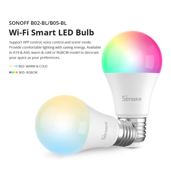 GloboStar® 80072 SONOFF B05-BL-A60 - LED BULB E27 A60 806lm 9W WiFi+Bluetooth RGBW (RED + Green + Blue + Cool White) Dimming Smart Bulb RGBW - Image 2