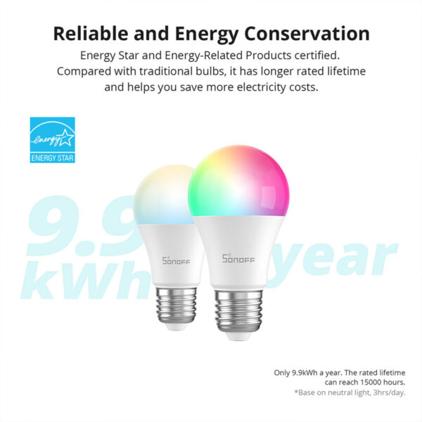 GloboStar® 80072 SONOFF B05-BL-A60 - LED BULB E27 A60 806lm 9W WiFi+Bluetooth RGBW (RED + Green + Blue + Cool White) Dimming Smart Bulb RGBW - Image 4