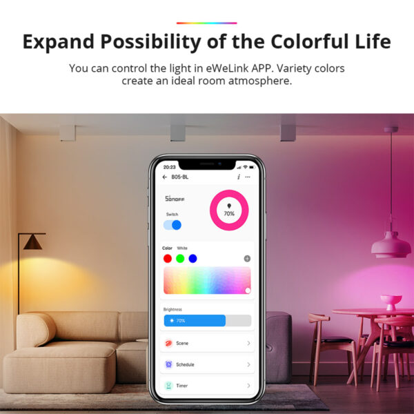 GloboStar® 80072 SONOFF B05-BL-A60 - LED BULB E27 A60 806lm 9W WiFi+Bluetooth RGBW (RED + Green + Blue + Cool White) Dimming Smart Bulb RGBW - Image 6