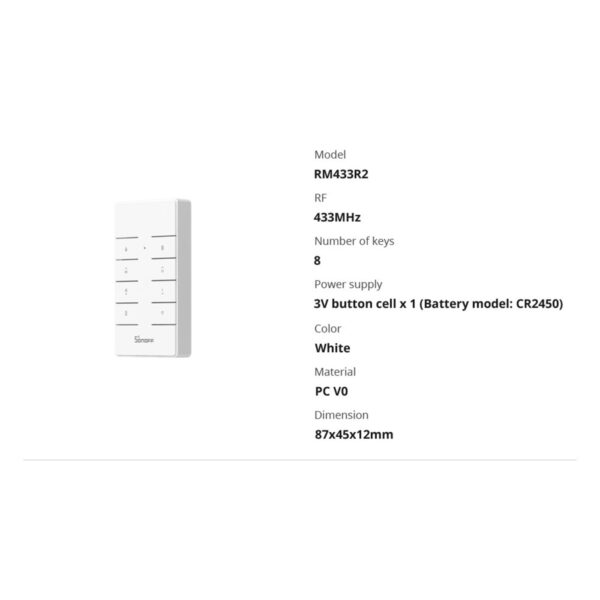 GloboStar® 80074 SONOFF RM433R2 - Remote Controller RF 433Mhz 8 Key (Battery Included) - Image 8