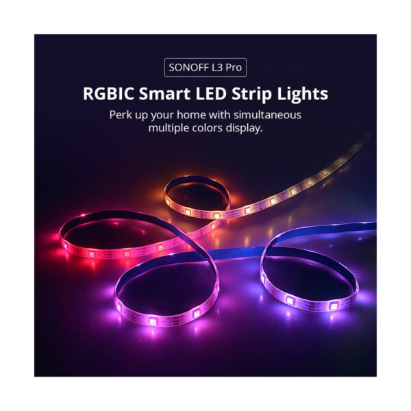 GloboStar® 80099 SONOFF L3-5M-PRO RGBIC Digital IC RGB Smart LED Strip Light WiFi 2.4GHz 90 SMD/M 5050 5m Roll & Power Adapter DC 5V Max 10W - Image 2