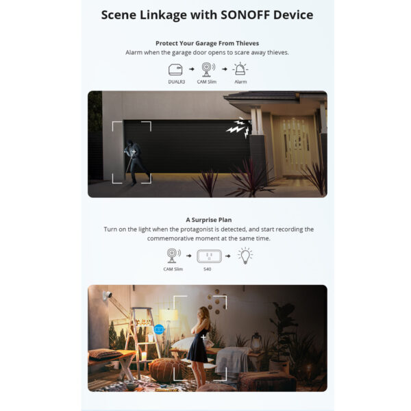 GloboStar® 80105 SONOFF S-CAM Slim Smart Home Security Camera WiFi 2.4GHz 1080P 130° Two Way Audio - Local & Cloud Storage - Nigh Vision - Motion Detection - Motion Alarm DC 5V 1A - Image 9