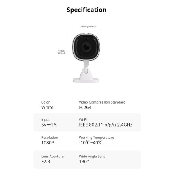 GloboStar® 80105 SONOFF S-CAM Slim Smart Home Security Camera WiFi 2.4GHz 1080P 130° Two Way Audio - Local & Cloud Storage - Nigh Vision - Motion Detection - Motion Alarm DC 5V 1A - Image 13