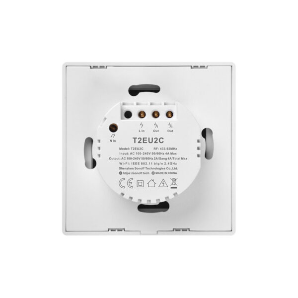 GloboStar® 80131  SONOFF T2EU2C-RF - 433MHz Wireless Smart Wall Touch Button Switch AC 100-240V Max 4A (2A/Way) 2 Way - RF Series - Image 4