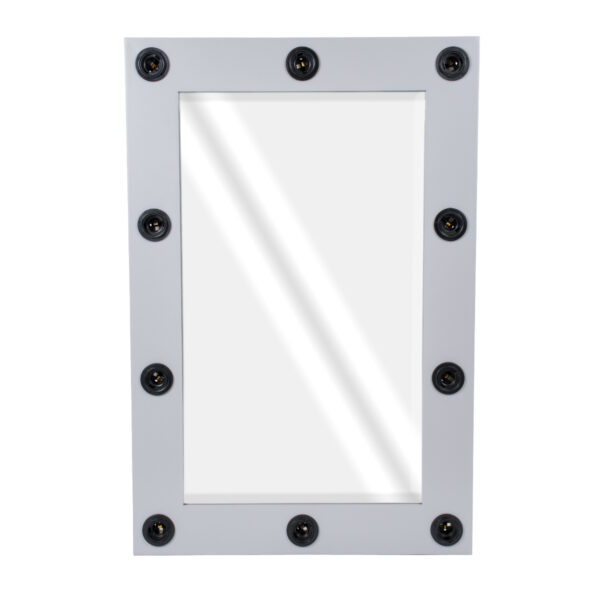 GloboStar® MAKEUP MIRROR-60x90-3 Μοντέρνος Καθρέπτης Μακιγιάζ με Πλαίσιο Φυσικού Ξύλου με Διακόπτη On/Off 10 x E27 AC220-240V - Μ60 x Π7 x Υ90cm - Γκρι Τσιμέντου - Image 3