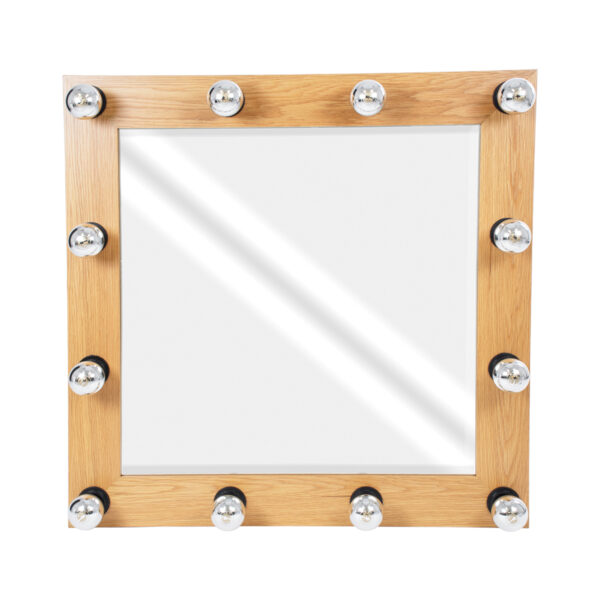 GloboStar® MAKEUP MIRROR-80x80-1 Μοντέρνος Καθρέπτης Μακιγιάζ με Πλαίσιο Φυσικού Ξύλου με Διακόπτη On/Off 12 x E27 AC220-240V - Μ80 x Π7 x Υ80cm - Μπεζ Δρυς - Image 2